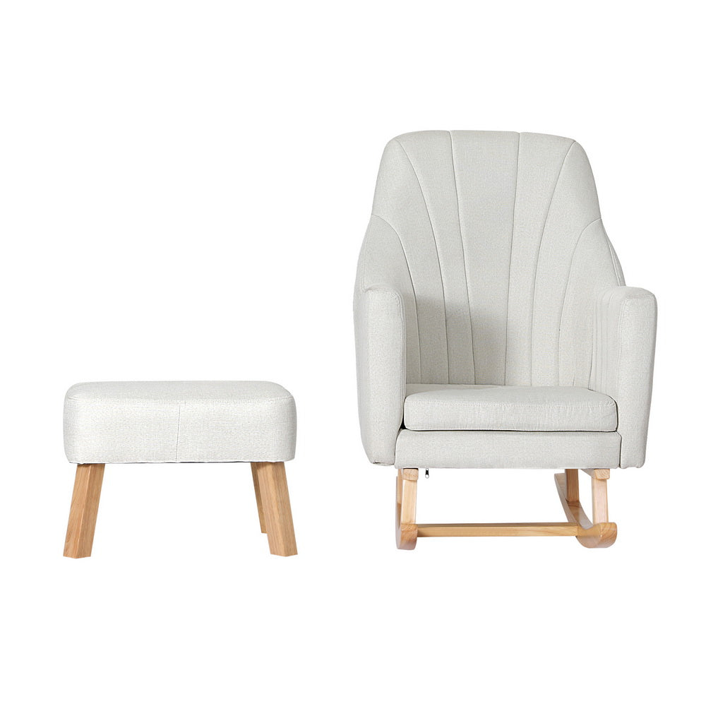 TWSC Rocking Chair Armchair Linen Fabric Beige Jonah