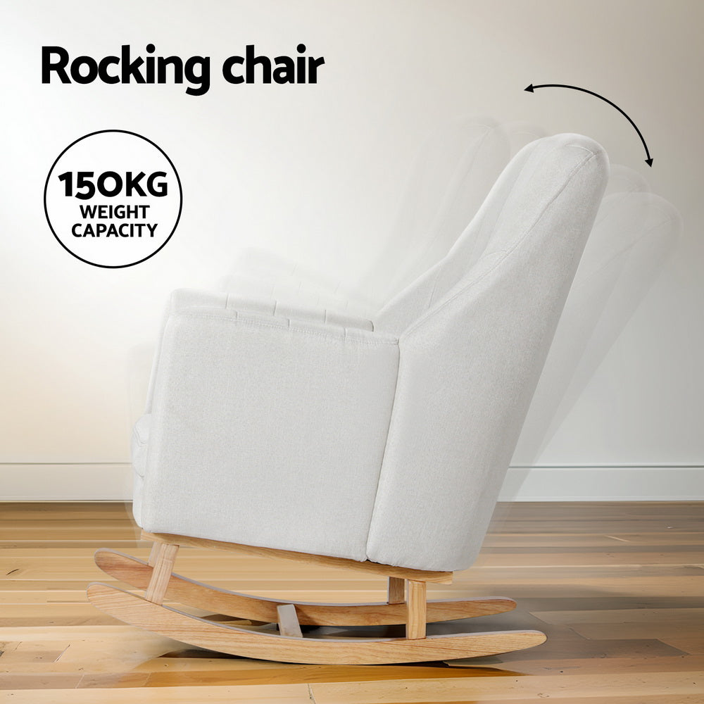 TWSC Rocking Chair Armchair Linen Fabric Beige Jonah