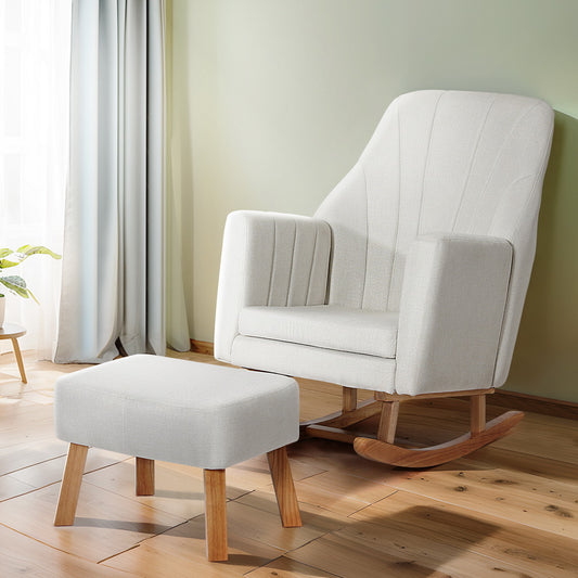 TWSC Rocking Chair Armchair Linen Fabric Beige Jonah