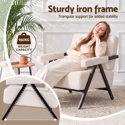 TWSC Compressed Armchair White Corduroy Accent Chair for Small Space