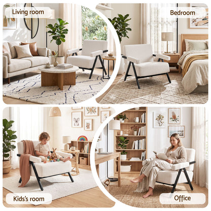 TWSC Compressed Armchair White Corduroy Accent Chair for Small Space