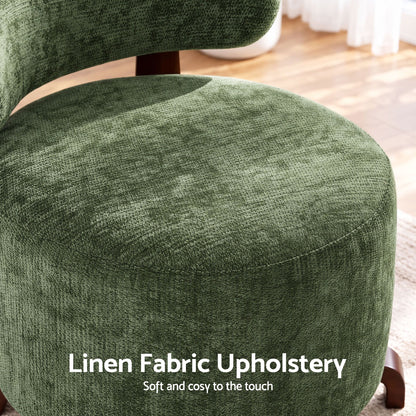 TWSC Curved-Back Linen Armchair – Green — upholstery close-up with fabric heading