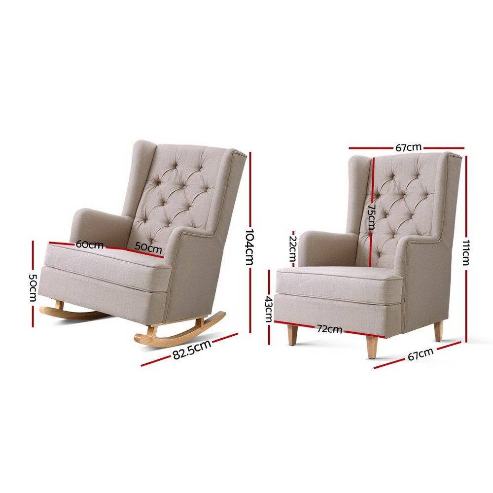 TWSC Rocking Chair Armchair Linen Fabric Beige Gaia
