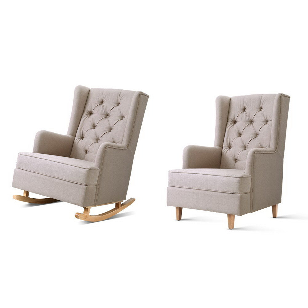 TWSC Rocking Chair Armchair Linen Fabric Beige Gaia