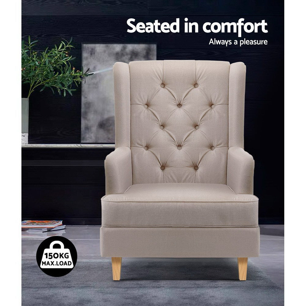 TWSC Rocking Chair Armchair Linen Fabric Beige Gaia