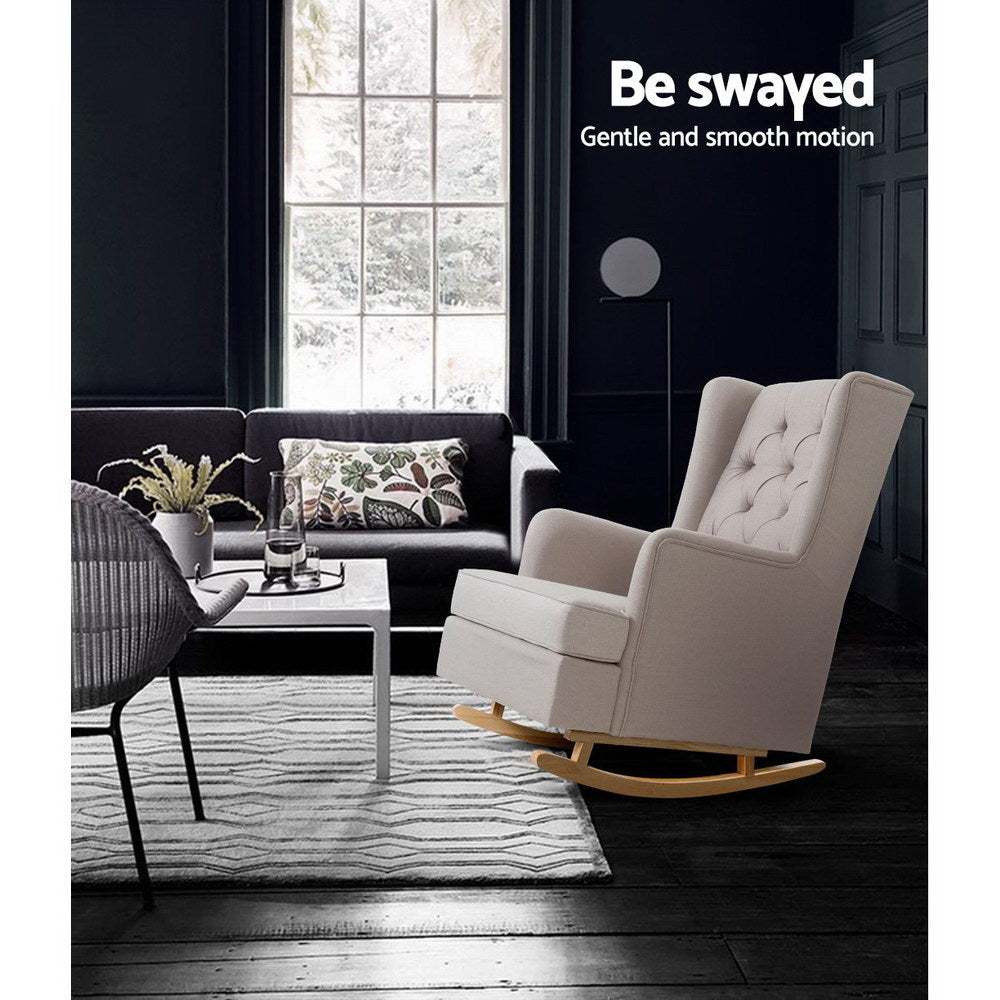 TWSC Rocking Chair Armchair Linen Fabric Beige Gaia