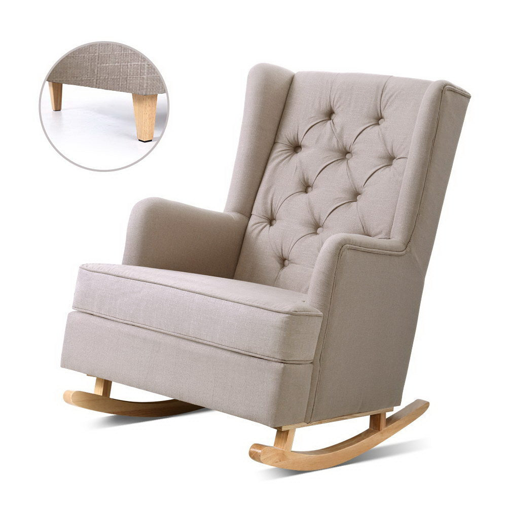 TWSC Rocking Chair Armchair Linen Fabric Beige Gaia