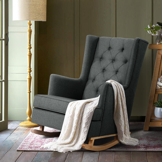 TWSC Rocking Chair Armchair Linen Fabric Charcoal Gaia