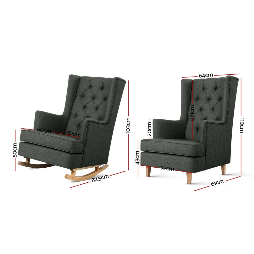 TWSC Rocking Chair Armchair Linen Fabric Charcoal Gaia