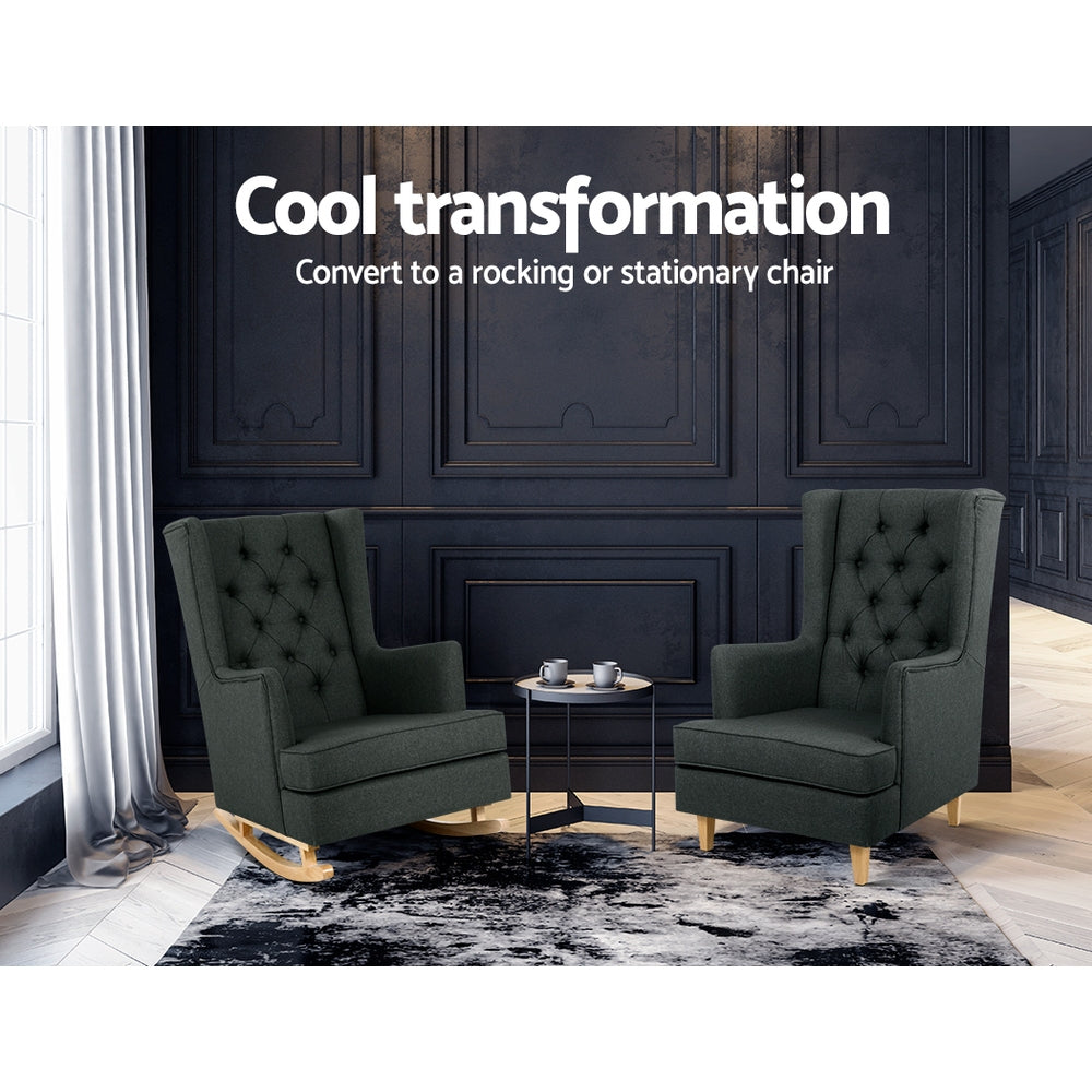 TWSC Rocking Chair Armchair Linen Fabric Charcoal Gaia