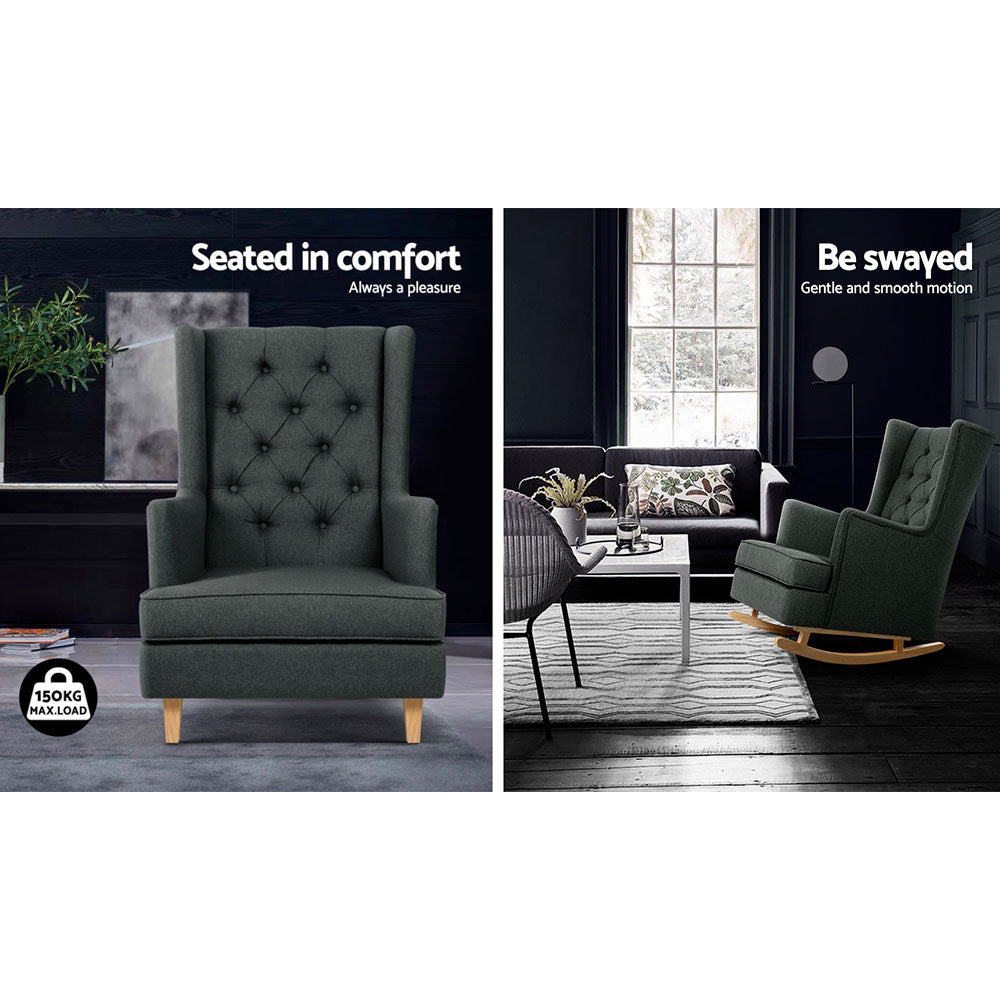 TWSC Rocking Chair Armchair Linen Fabric Charcoal Gaia