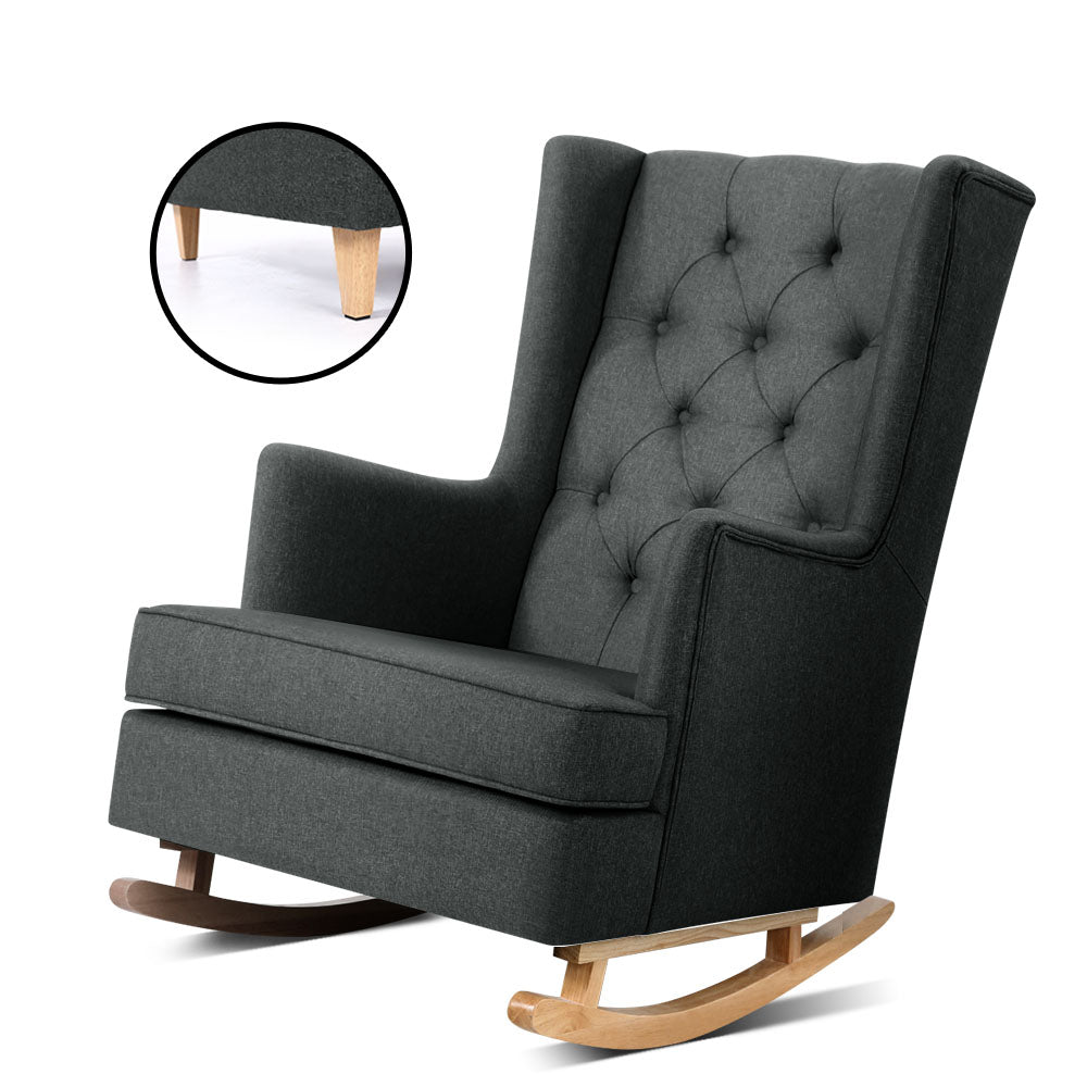 TWSC Rocking Chair Armchair Linen Fabric Charcoal Gaia