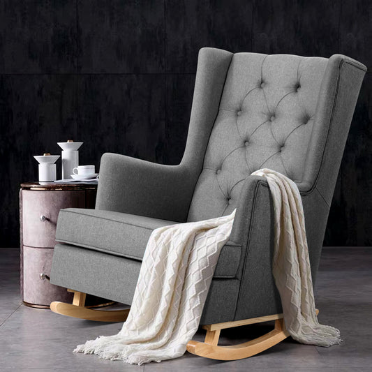TWSC Rocking Chair Armchair Linen Fabric Grey Gaia
