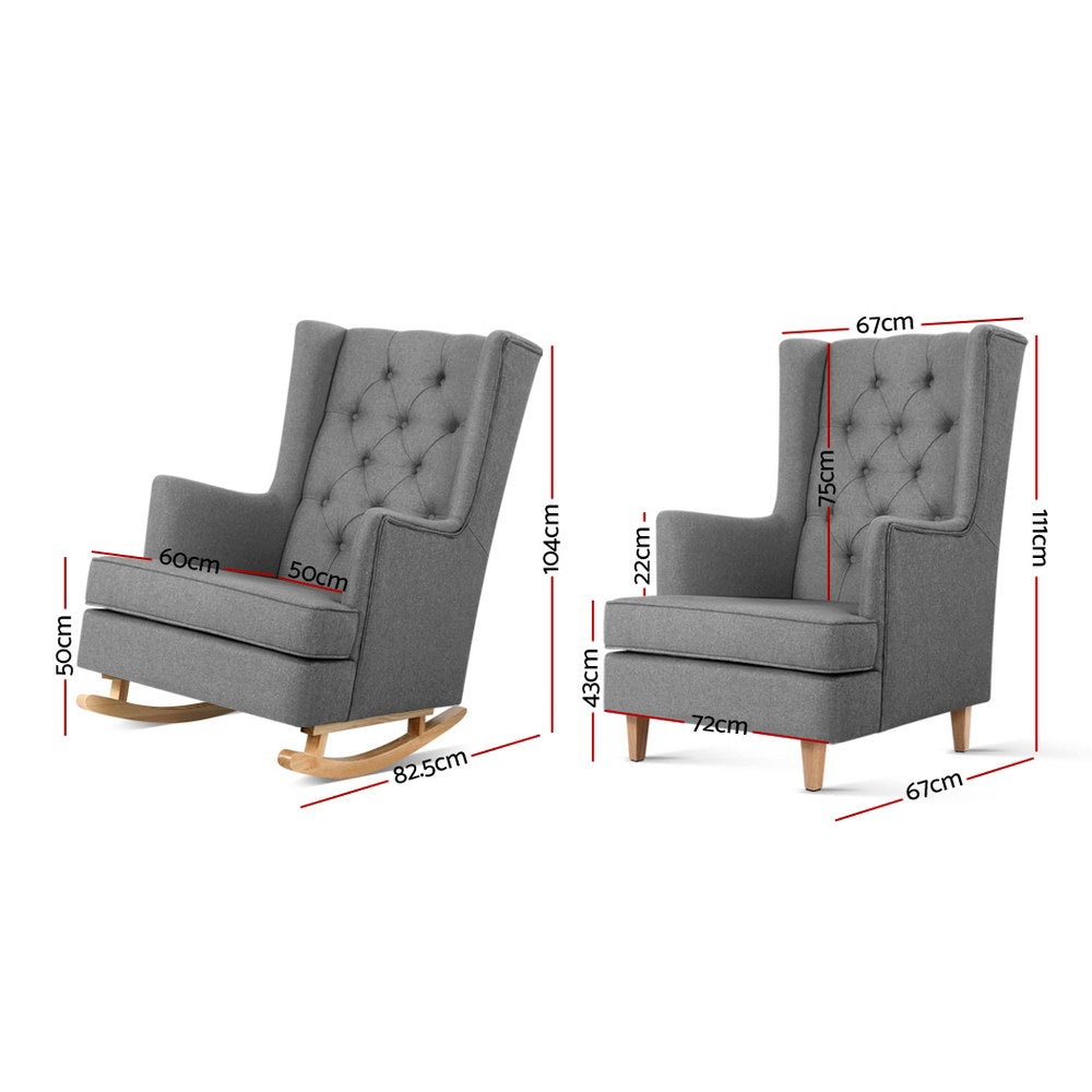 TWSC Rocking Chair Armchair Linen Fabric Grey Gaia