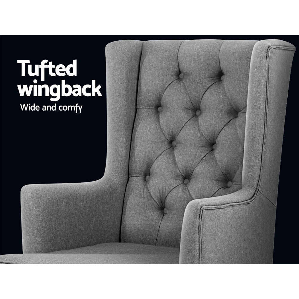 TWSC Rocking Chair Armchair Linen Fabric Grey Gaia