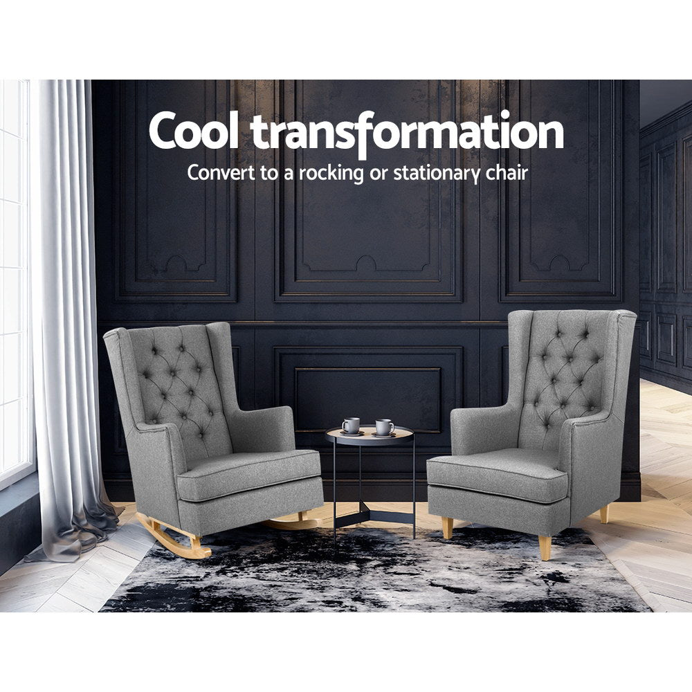 TWSC Rocking Chair Armchair Linen Fabric Grey Gaia