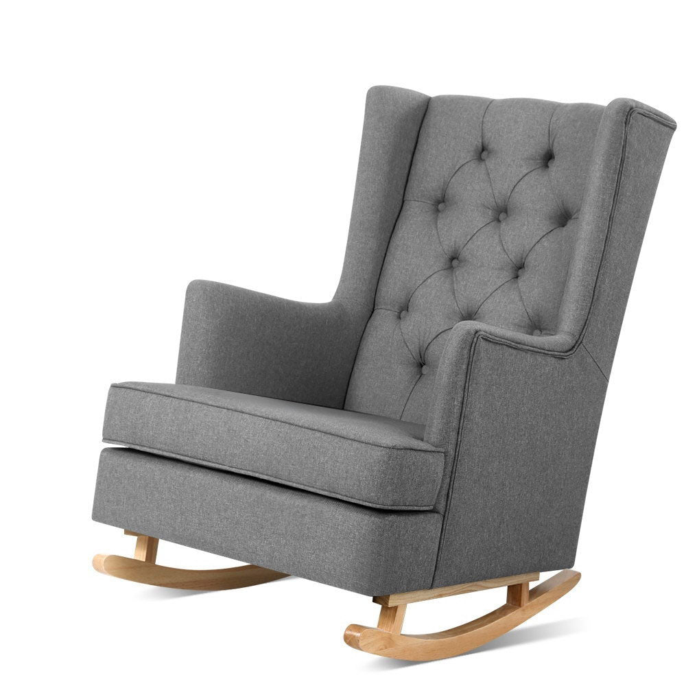 TWSC Rocking Chair Armchair Linen Fabric Grey Gaia