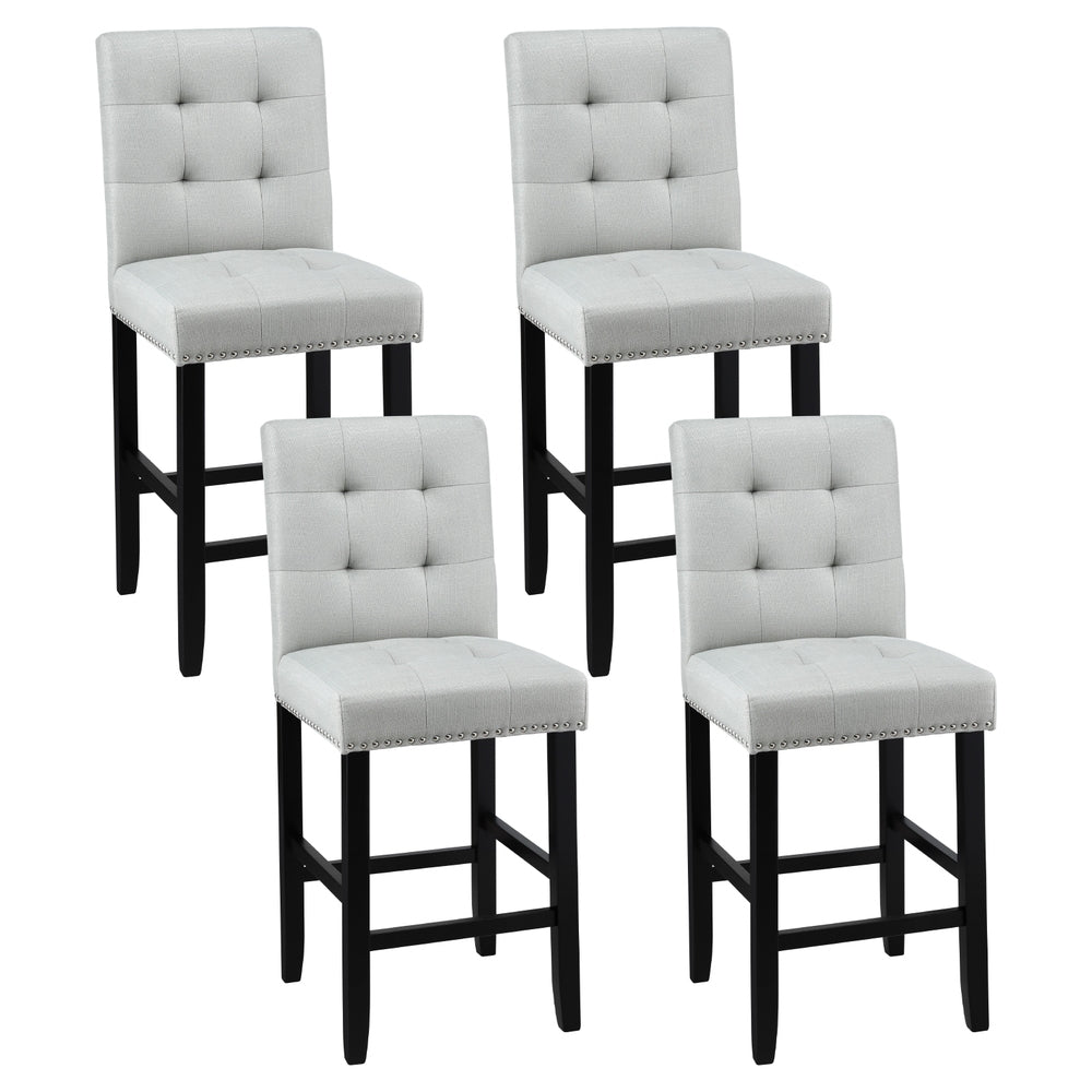 TWSC 4x Bar Stools Kitchen Dining Chairs Counter Fabric Stool Wooden Ada Grey