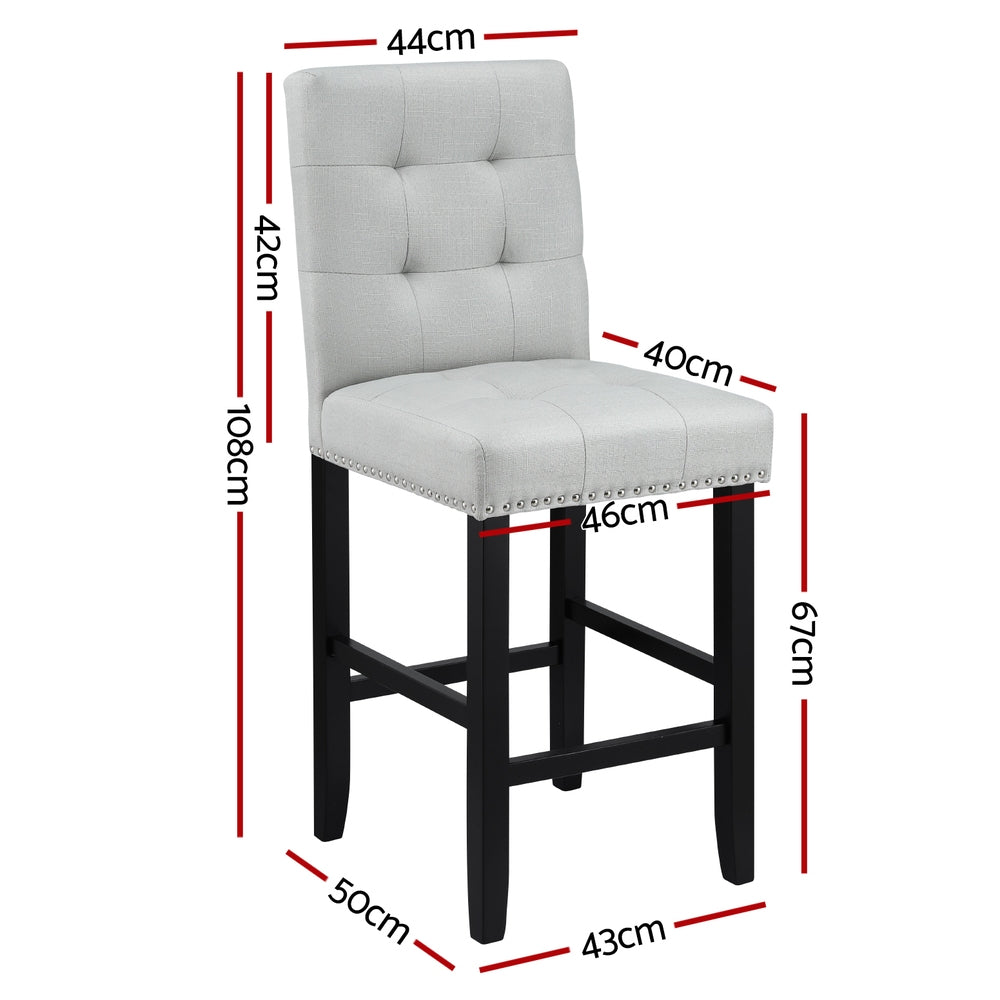 TWSC 4x Bar Stools Kitchen Dining Chairs Counter Fabric Stool Wooden Ada Grey