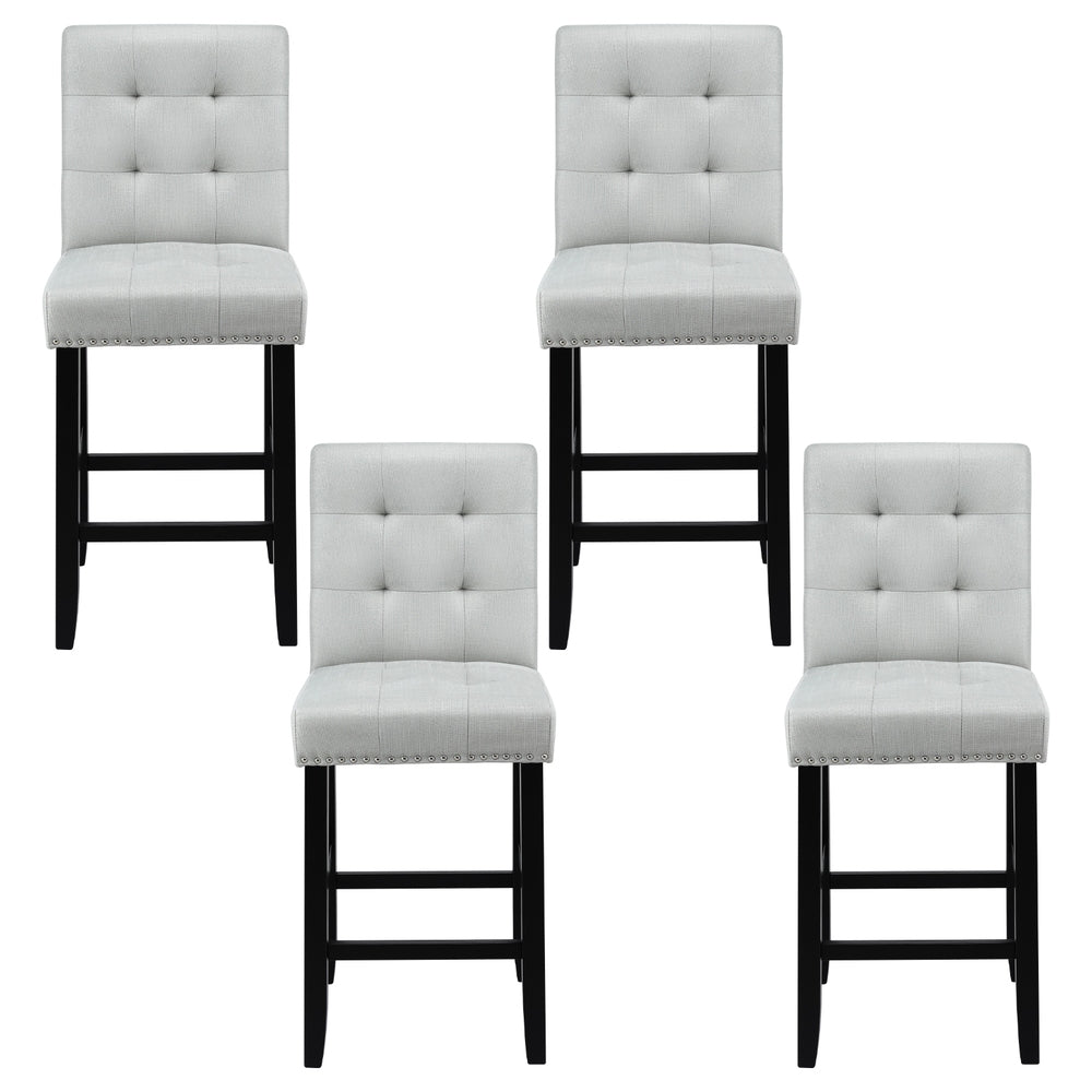 TWSC 4x Bar Stools Kitchen Dining Chairs Counter Fabric Stool Wooden Ada Grey