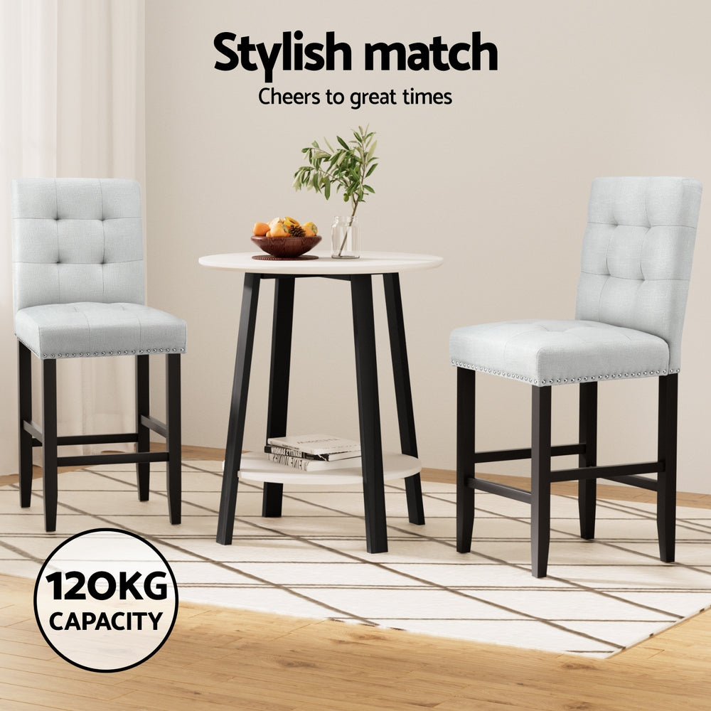 TWSC 4x Bar Stools Kitchen Dining Chairs Counter Fabric Stool Wooden Ada Grey