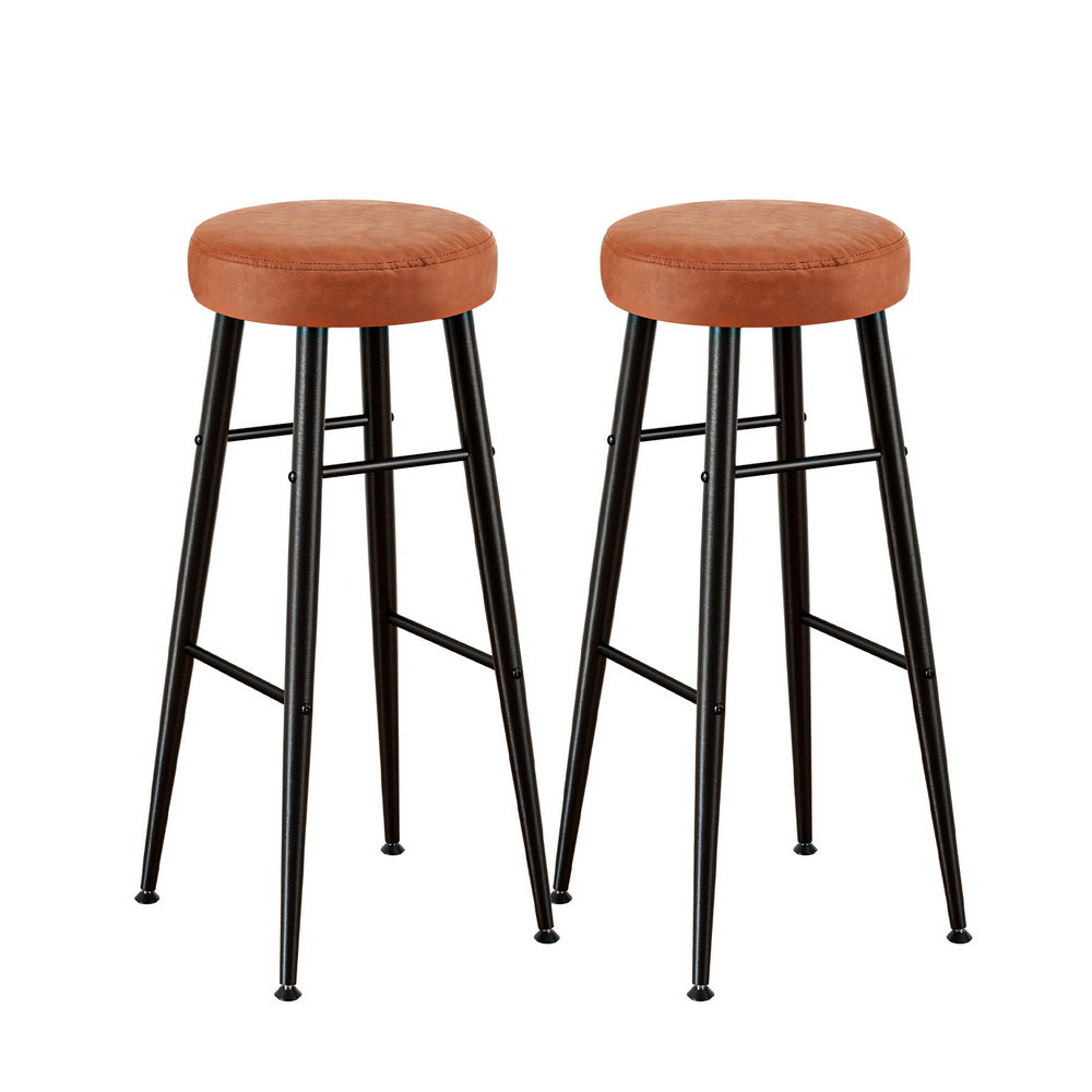 TWSC 2x Bar Stools Kitchen Dining Chairs Counter Round PU Leather Lane Brown