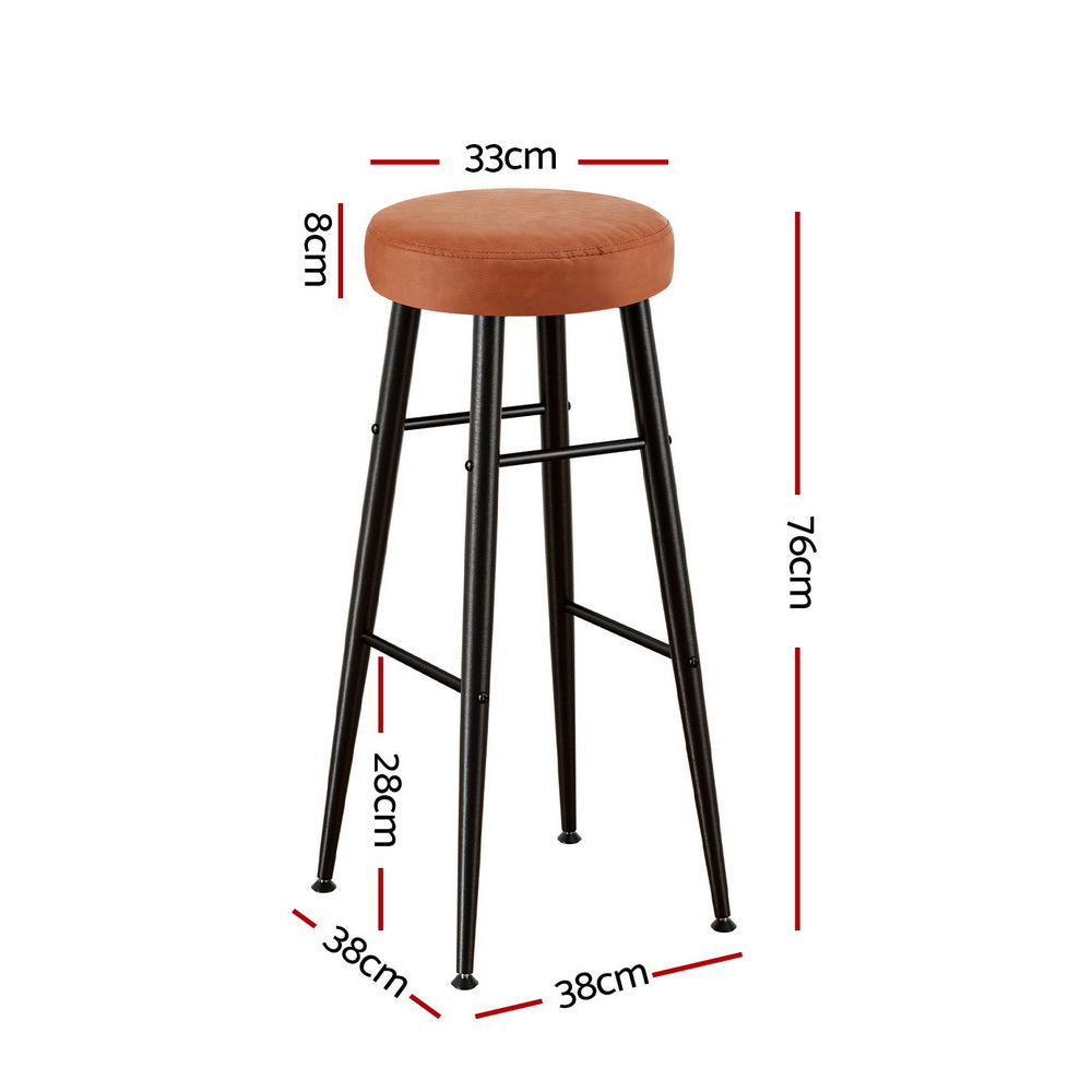 TWSC 2x Bar Stools Kitchen Dining Chairs Counter Round PU Leather Lane Brown