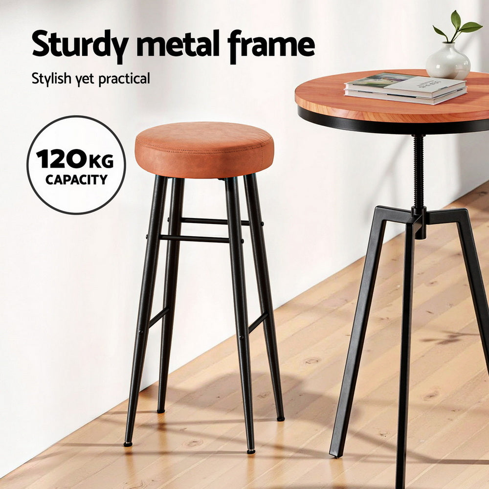 TWSC 2x Bar Stools Kitchen Dining Chairs Counter Round PU Leather Lane Brown
