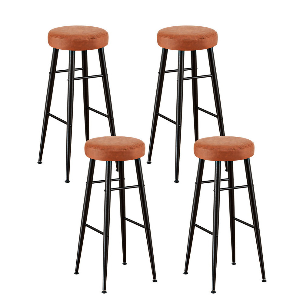 TWSC 4x Bar Stools Kitchen Dining Chairs Counter Round PU leather Lane Brown