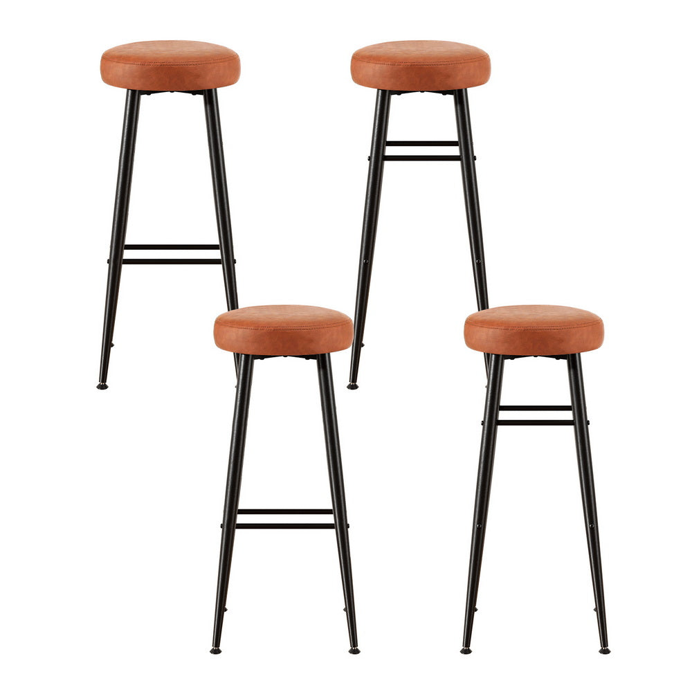TWSC 4x Bar Stools Kitchen Dining Chairs Counter Round PU leather Lane Brown
