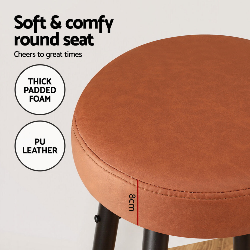 TWSC 4x Bar Stools Kitchen Dining Chairs Counter Round PU leather Lane Brown