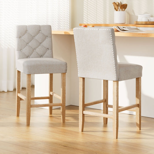 TWSC 2x Bar Stools Linen Upholstered Chairs