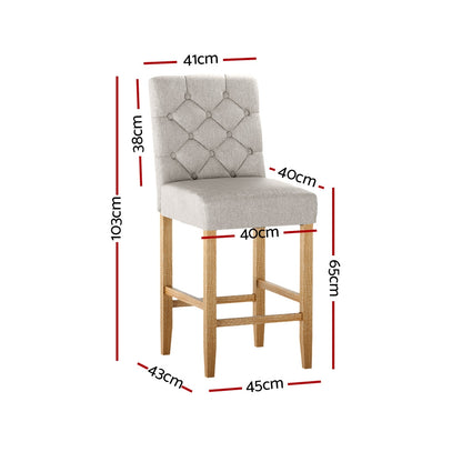 TWSC 2x Bar Stools Linen Upholstered Chairs
