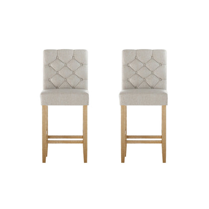 TWSC 2x Bar Stools Linen Upholstered Chairs