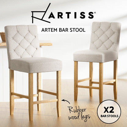 TWSC 2x Bar Stools Linen Upholstered Chairs