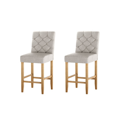 TWSC 2x Bar Stools Linen Upholstered Chairs