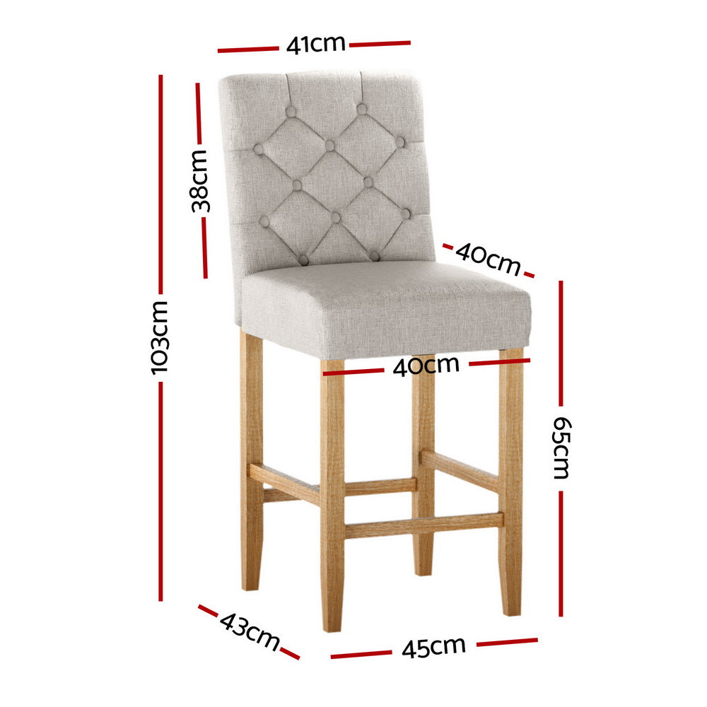 TWSC 4x Bar Stools Linen Upholstered Chairs