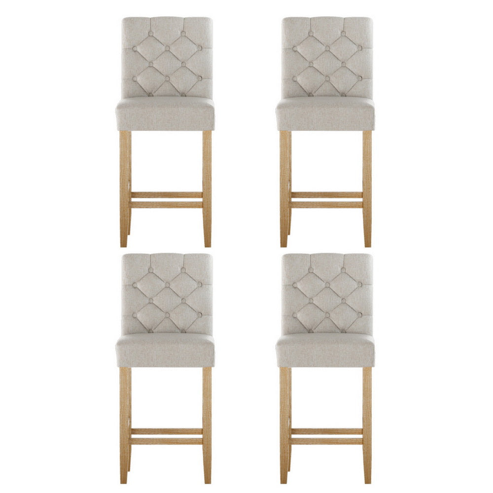 TWSC 4x Bar Stools Linen Upholstered Chairs