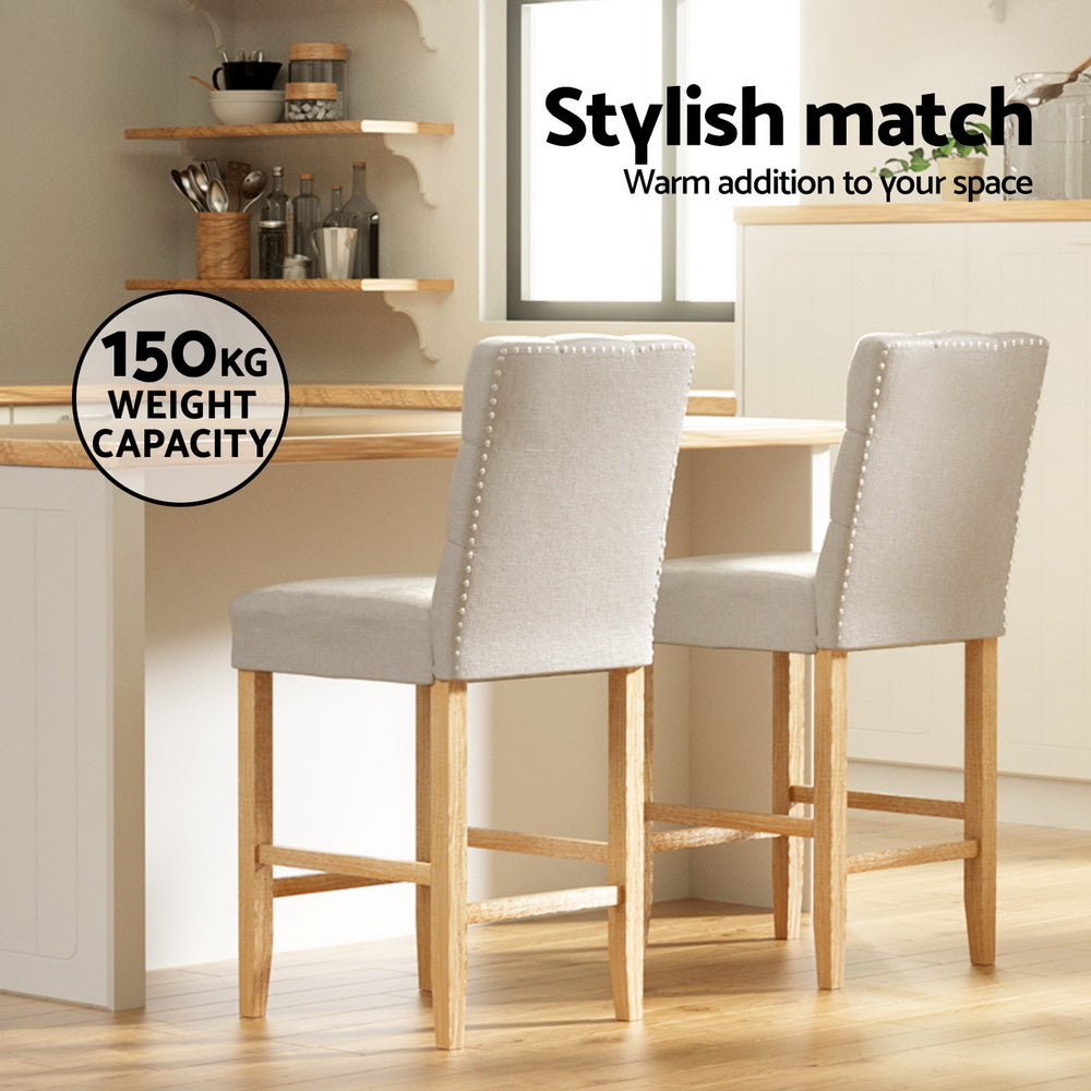 TWSC 4x Bar Stools Linen Upholstered Chairs