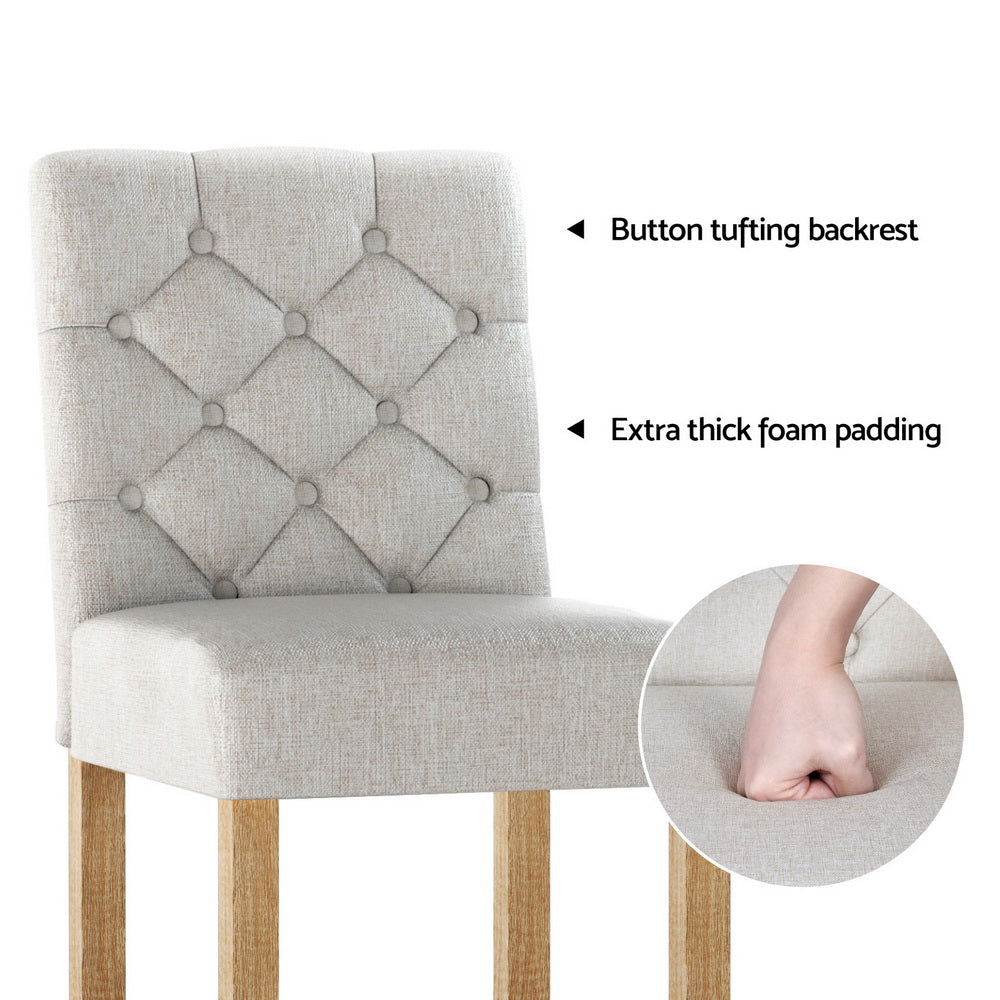 TWSC 4x Bar Stools Linen Upholstered Chairs