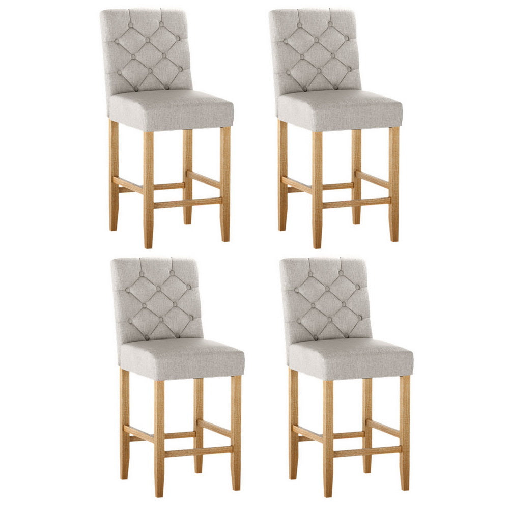 TWSC 4x Bar Stools Linen Upholstered Chairs