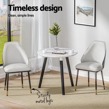 TWSC Dining Chairs Set of 4 Leather Seat Beige and Black