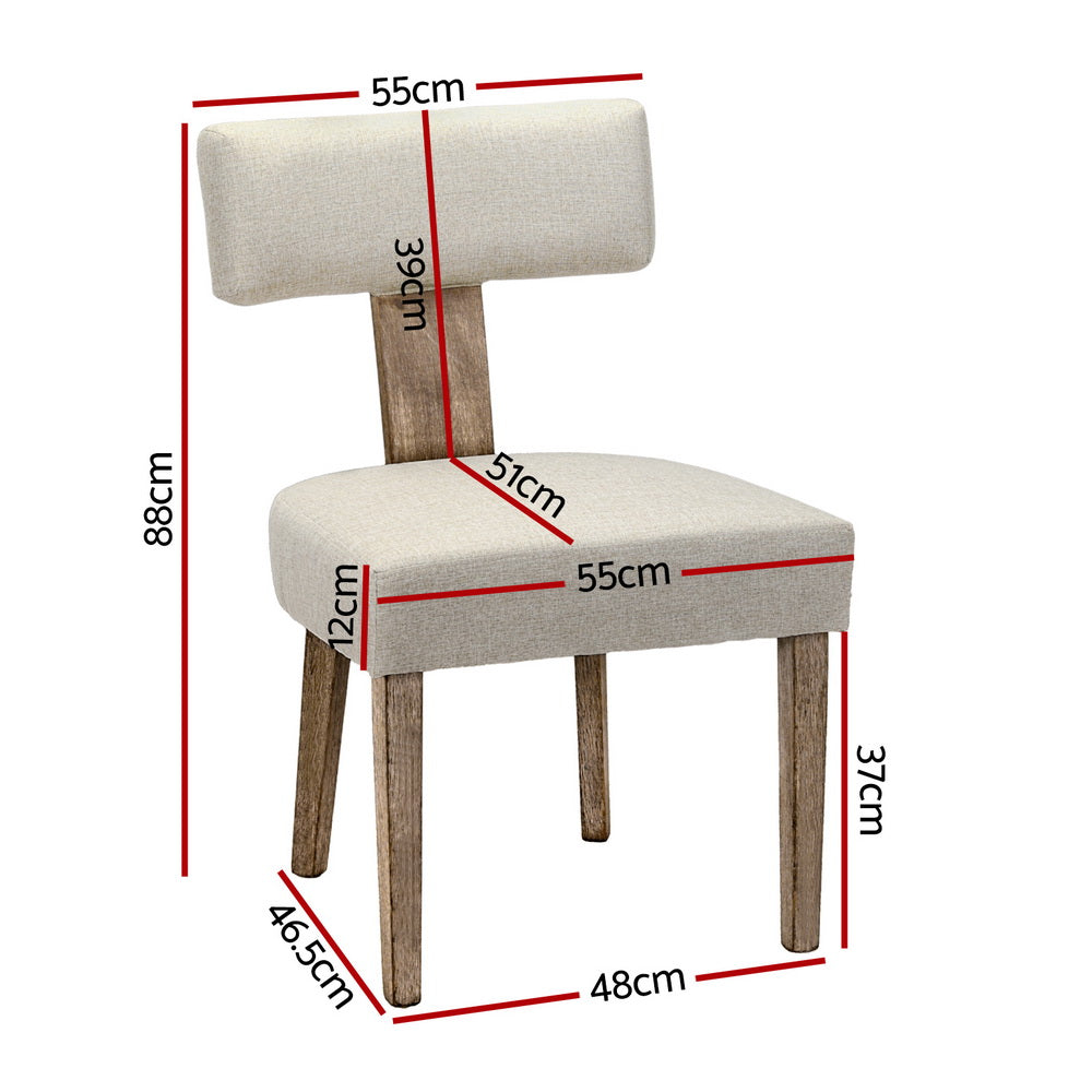 TWSC Dining Chairs Set of 2 Linen Fabric Wooden Beige
