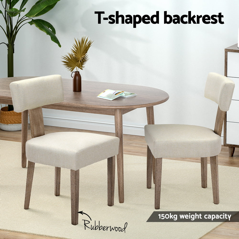 TWSC Dining Chairs Set of 2 Linen Fabric Wooden Beige