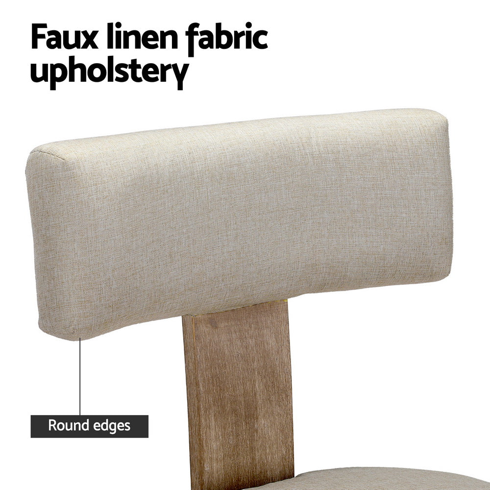 TWSC Dining Chairs Set of 2 Linen Fabric Wooden Beige