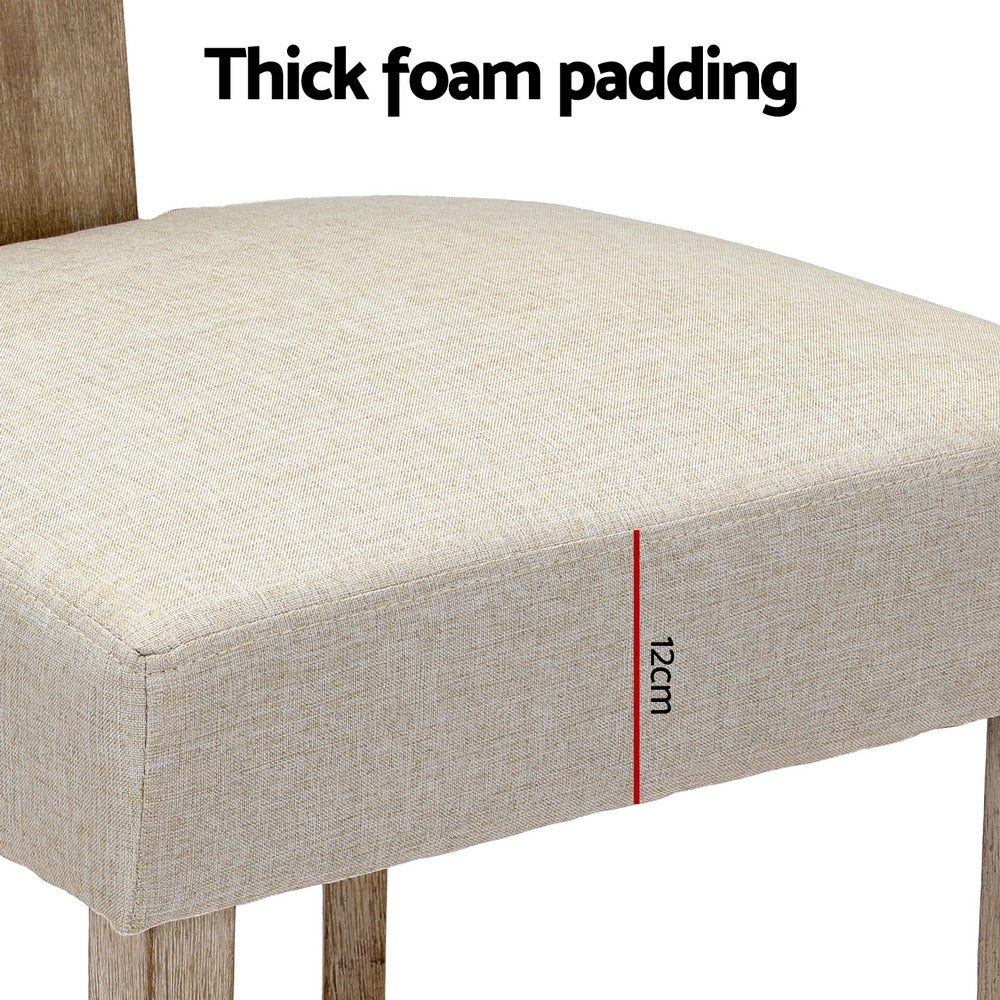 TWSC Dining Chairs Set of 2 Linen Fabric Wooden Beige