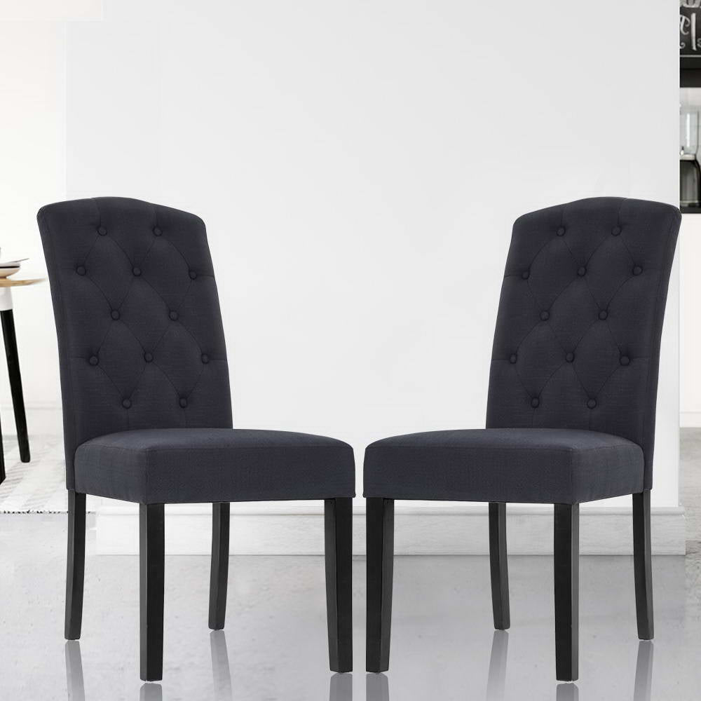 TWSC Dining Chairs Set of 2 Linen Parsons Chair Dark Grey