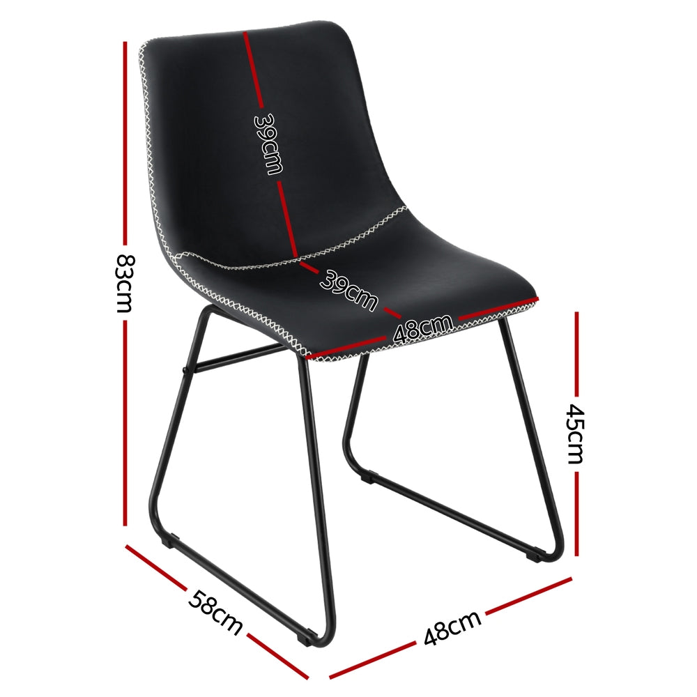 Dining Chairs Set of 2 – Retro PU Leather, Black