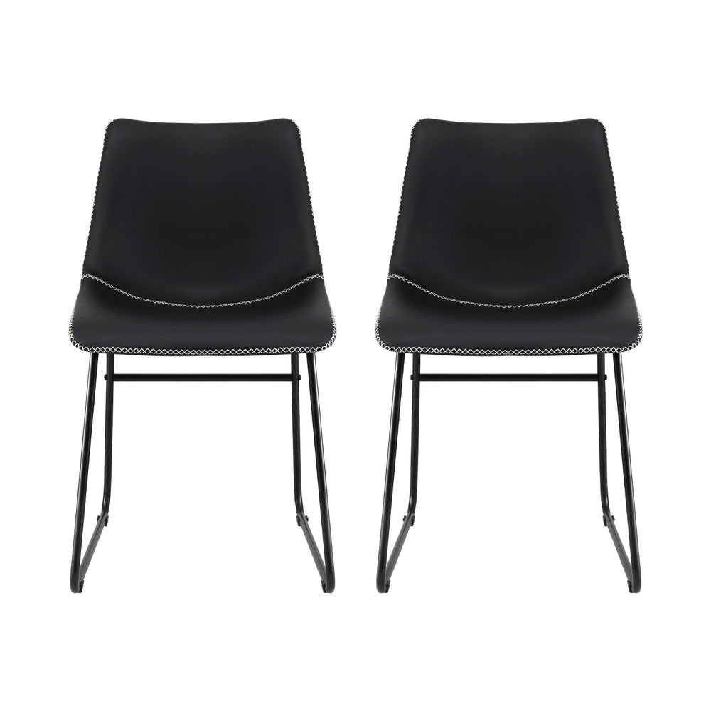 Dining Chairs Set of 2 – Retro PU Leather, Black