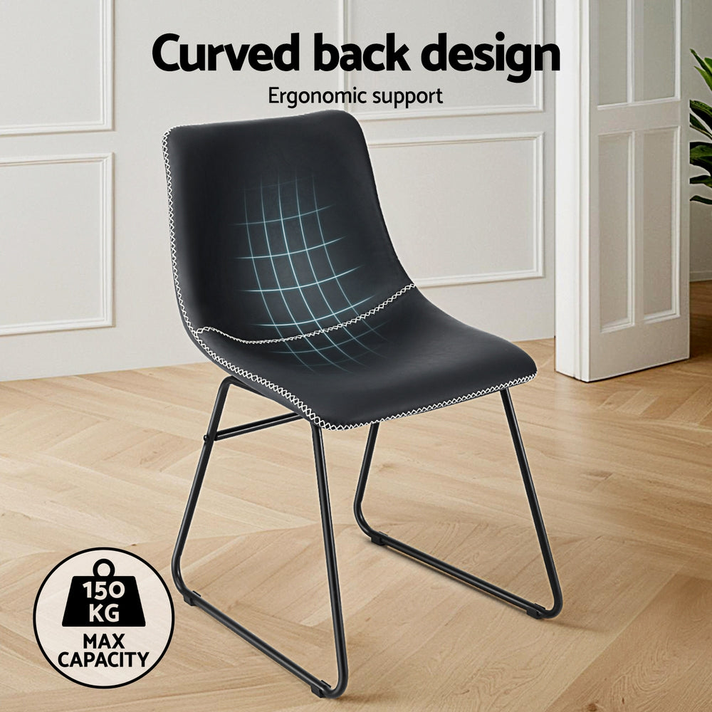 Dining Chairs Set of 2 – Retro PU Leather, Black